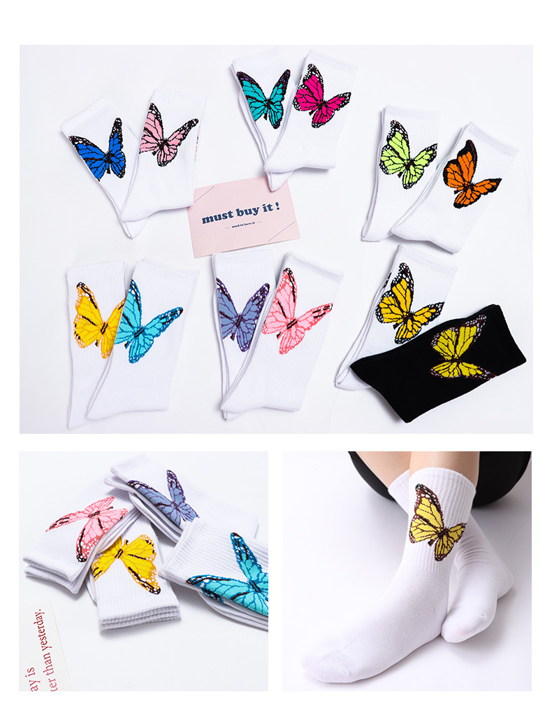 蝴蝶袜子潮牌palm angle棕榈纯棉运动鞋袜子黑白中筒街头潮袜