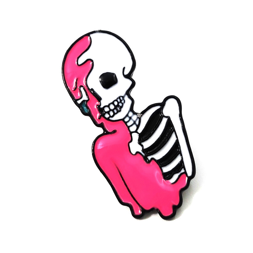 欧美 粉红创意骷髅滴油胸针饰品 骷髅牛仔夹克包包配饰