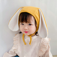 长耳朵儿童帽子春秋款 3-15月系带宝宝帽百搭婴儿护耳帽潮C0101