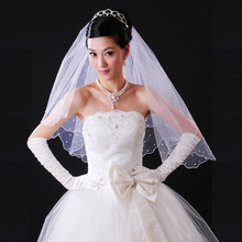 【厂家直供批发】影楼拍照婚纱礼服新娘结婚1.5m粘珍珠旅拍短头纱