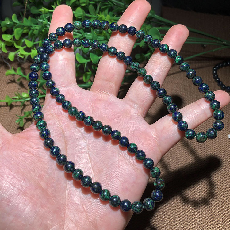 厂家直销天然蓝铜矿108颗佛珠蓝色星球图案丰富独特复古个性手链
