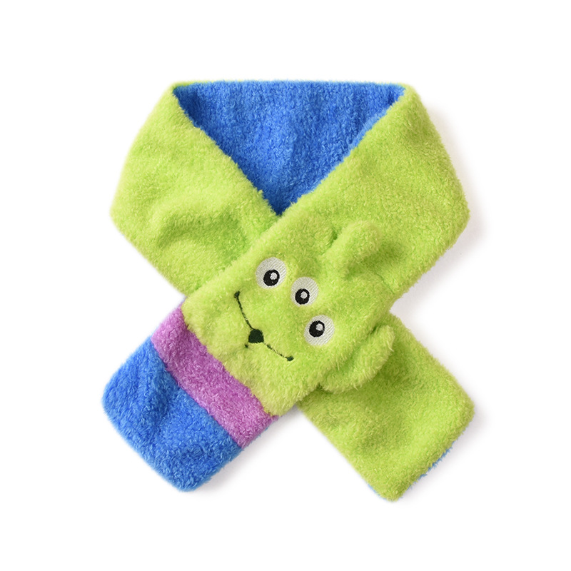 秋冬儿童卡通围巾男童舒棉绒围脖女童防风交叉围巾宝宝围巾0-16岁