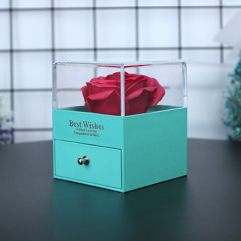 Single Flower Preserved Fresh Flower Rose Gift Box Drawer Acrylic Necklace Box Jewelry Box Bracelet Jewelry Box