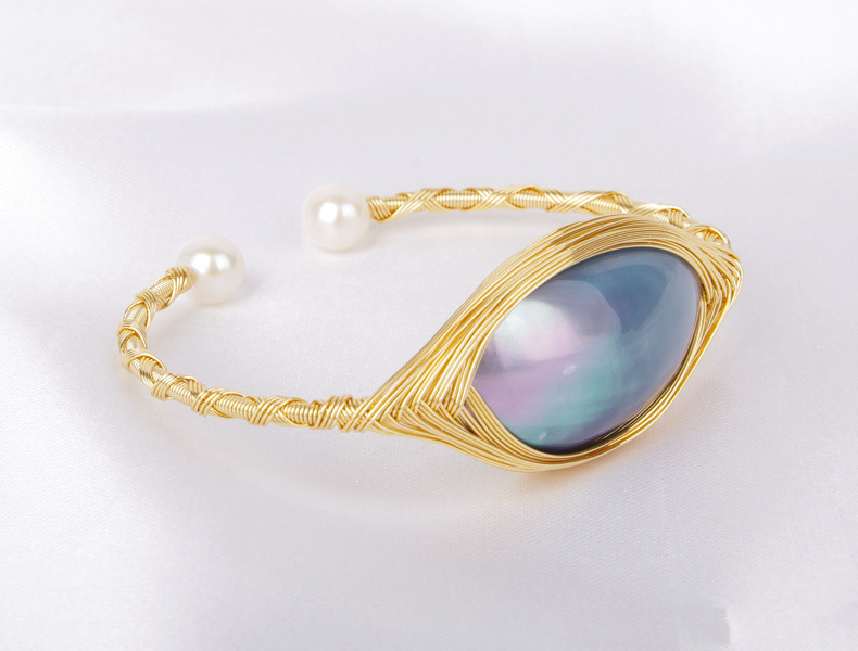 新款14k手作绕线手镯 海水马贝珍珠手环复古巴洛克异形珍珠手链