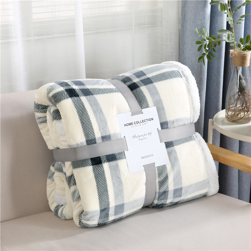 Winter Cross-Border New Flannel Double-Layer Lambswool Blanket Plaid Series Thickened Composite Milk Fiber Sofa Blanket