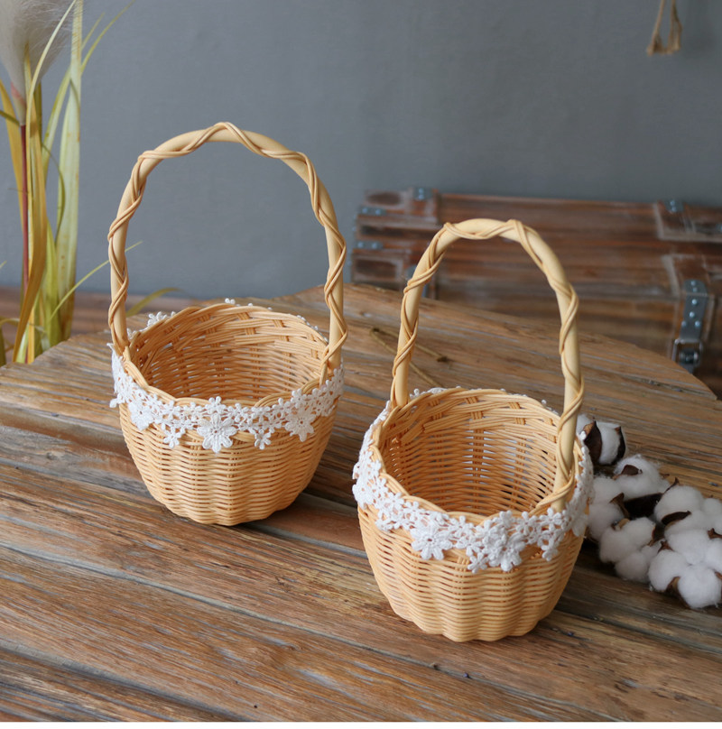 田园小花篮 天然藤编手提花篮 插花篮子礼品手办篮子收纳储物篮