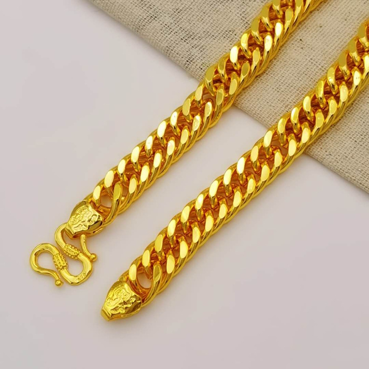 黄铜镀金福字头老板链项链电镀仿黄金婚庆首饰品霸气男士项饰批发