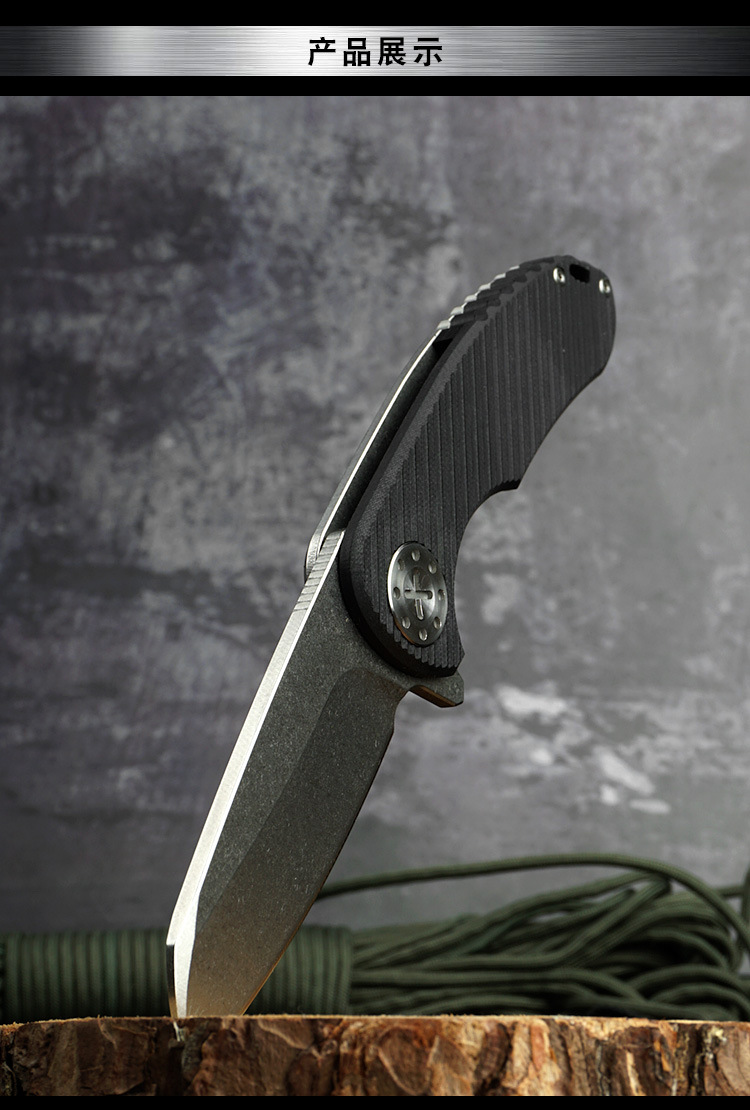 滚珠轴承折刀 户外野营精品 g10柄折叠刀阳江现货f3 d2钢