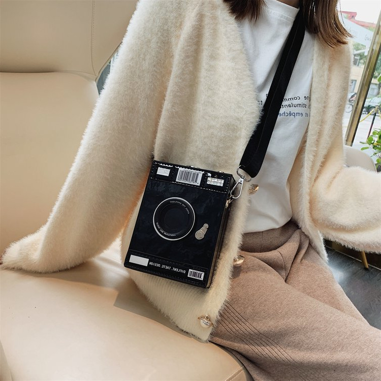 2021 New Creative Funny Personality Women's Bag Fashion Patent Leather Camera Bag Box Fun Retro Shoulder Messenger Bag for Women