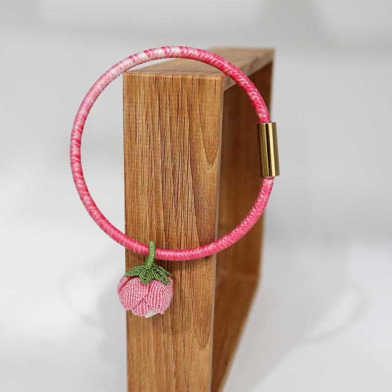 环保不锈钢磁铁扣玉线手链diy手工编织花朵挂坠彩色玉线绳手绳女