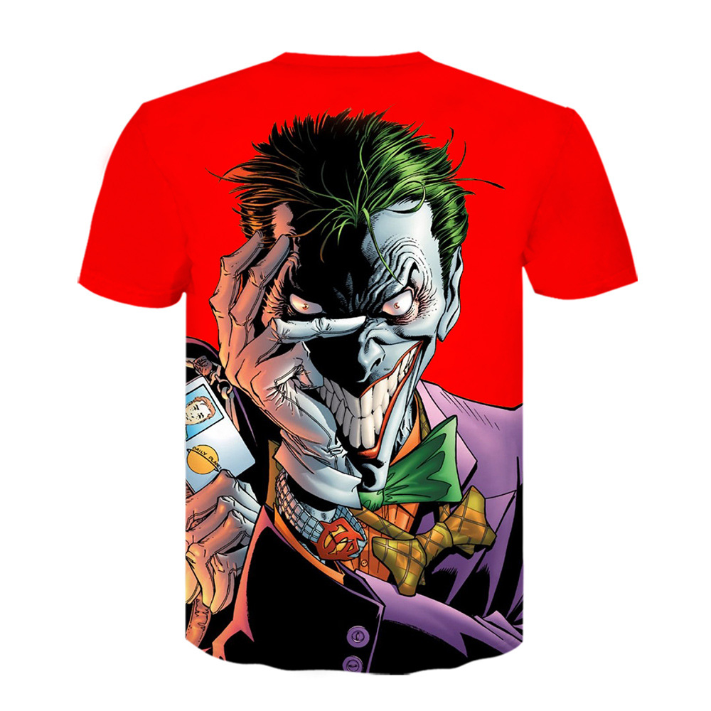 外贸黑暗骑士joker扑克卡通短袖男款圣诞欧美小丑d数码印花t恤