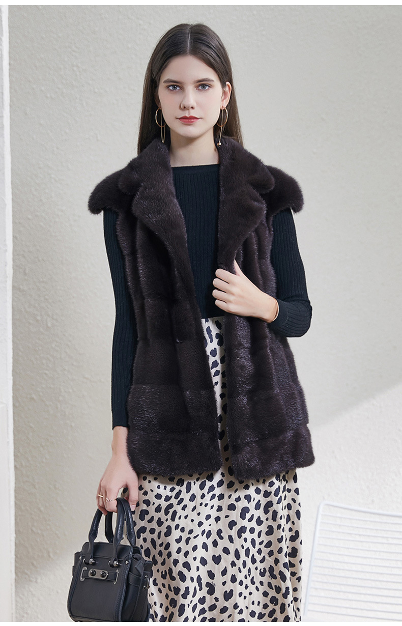 2020外贸水貂母貂皮草马甲背心中长款整貂皮马夹貂毛坎肩女
