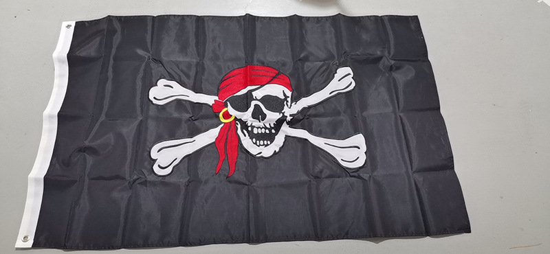 厂家直销3*5ft加勒比海盗旗帜90*150cm牛津布刺绣骷髅头海盗旗