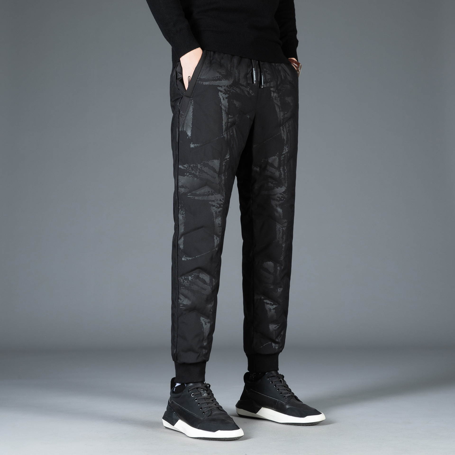 羽绒裤男外穿运动休闲裤青年加厚保暖白鸭绒户外防风男士宽松棉裤