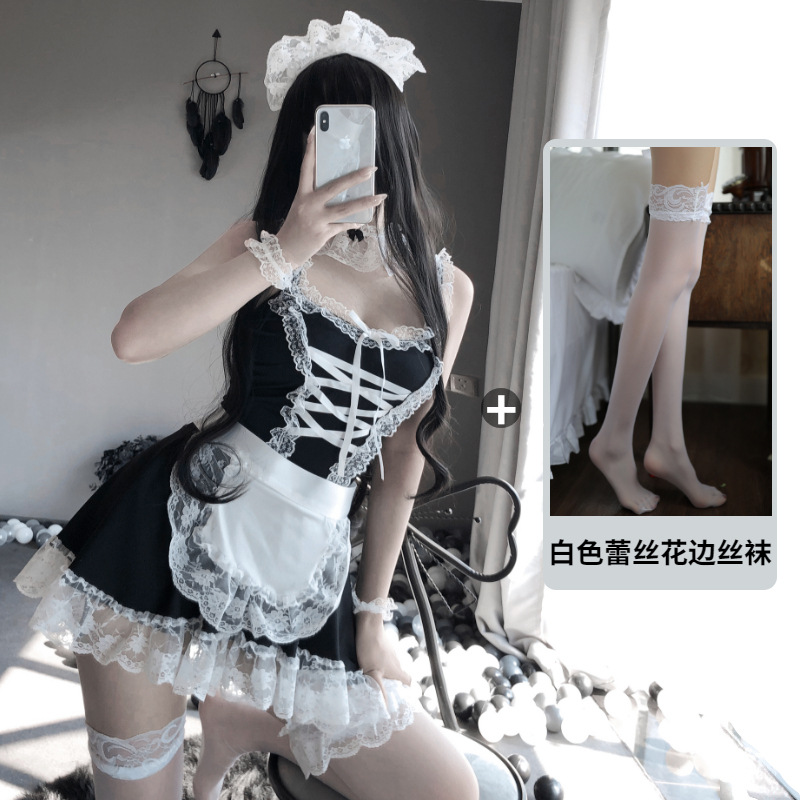 Adult Supplies Sexy Lingerie Sexy Maid Costume Commission Uniform Role Play Lace Deep V Hollow-out Suit for Generation