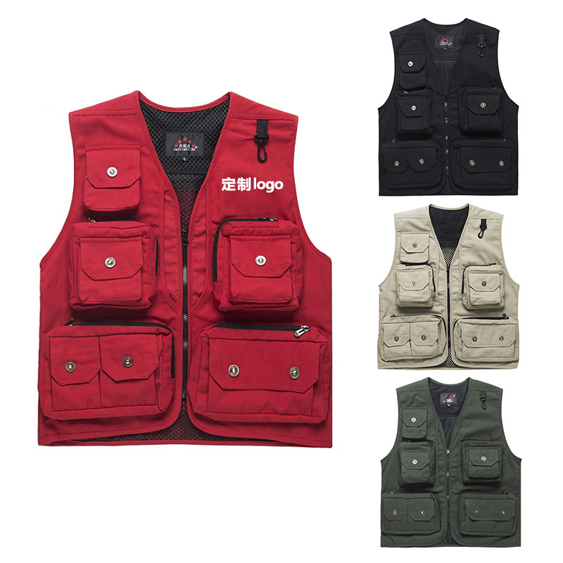 男士摄影马甲多口袋记者导演工作服刺绣印字定制logo团体协会服装