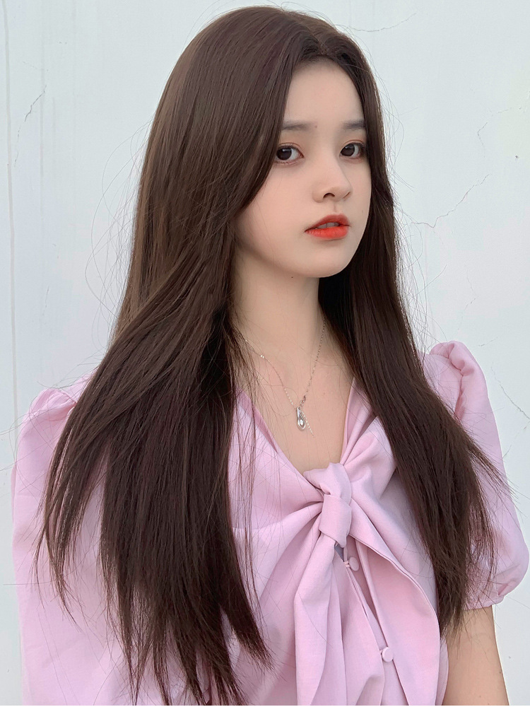 假发女长发中分刘海前蕾丝长直发尾微卷内扣自然全头套长发逼