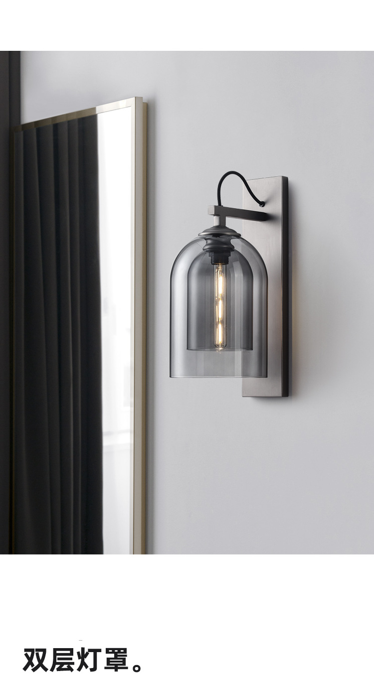 简约铁艺壁灯北欧创意床头客厅走廊酒店样板间灯具圆形玻璃壁灯