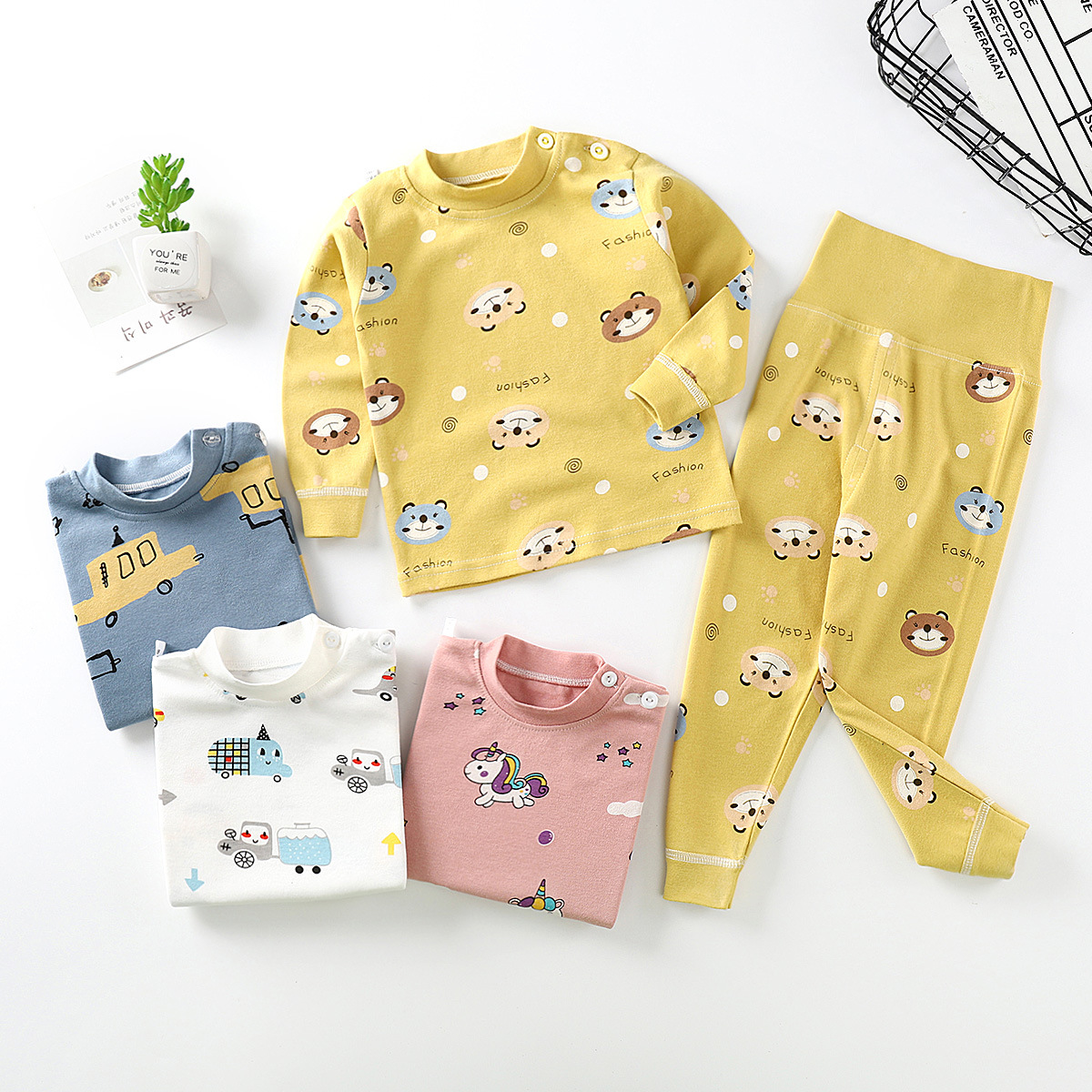 Children's Underwear Set Baby Cotton Autumn Clothes Long Pants Boys and Girls Spring and Autumn Pajamas High Waist Belly Protection Pants Baby Clothes