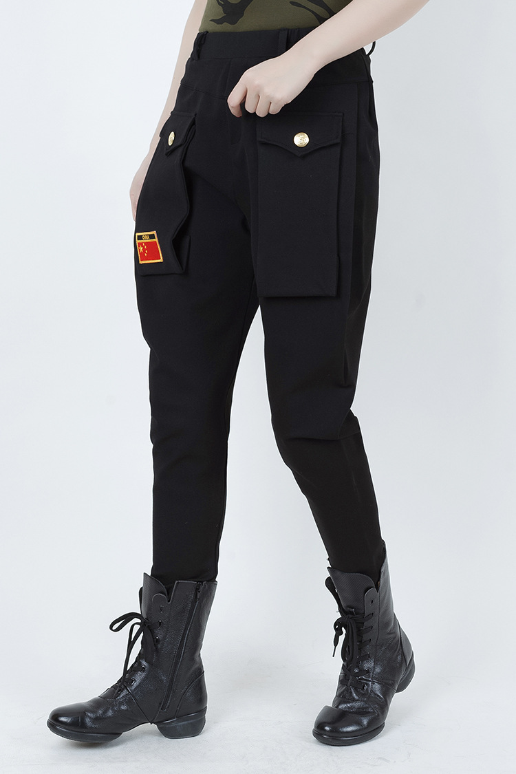 秋冬季新款水兵舞裤子黑色马裤女长裤松紧腰小脚裤军绿色哈伦裤