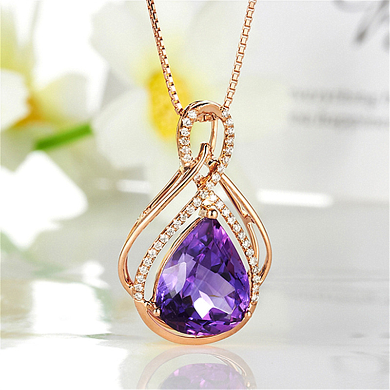 新款大裸钻热卖水滴形吊坠 紫水晶吊坠 高端镶嵌彩宝满钻吊坠项坠