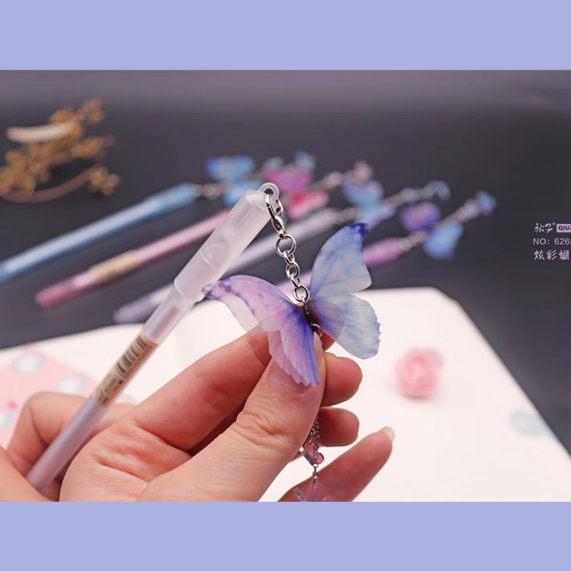 秋子62685炫彩蝴蝶吊坠中性笔可爱翩翩起舞蝴蝶挂件签字笔速干笔