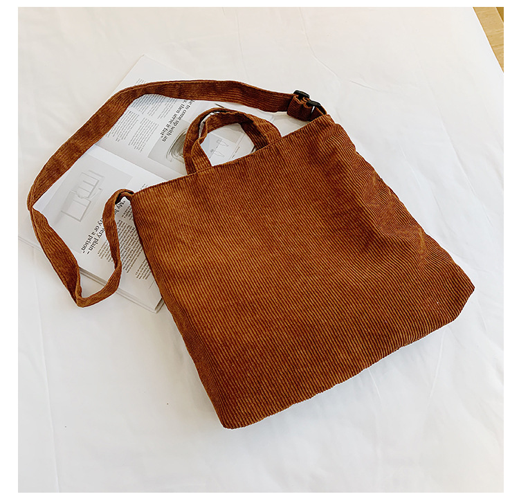 简约复古购物袋大容量灯芯绒单肩手提包外贸布兜子大容量斜挎包