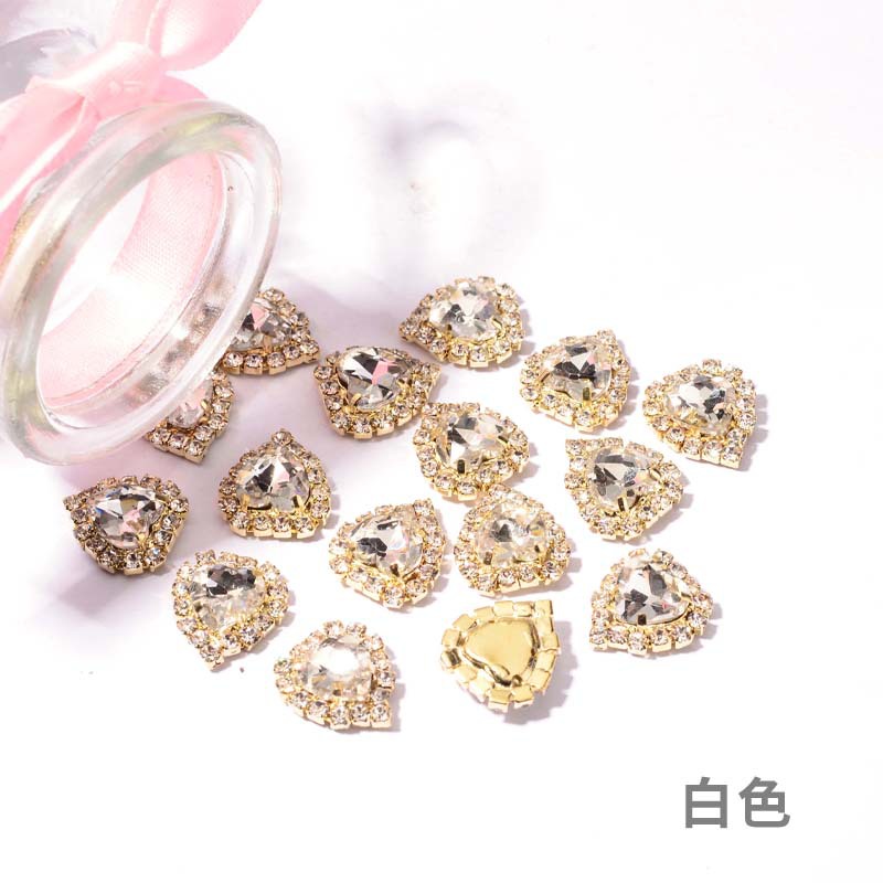 Rhinestone Ring Peach Heart Heart-Shaped Four-Claw Diamond Crystal Buckle Windshield Washer Fluid Diamond Claw Chain Surrounding Border Hand Sewing Clothing Lanyard Small Accessories