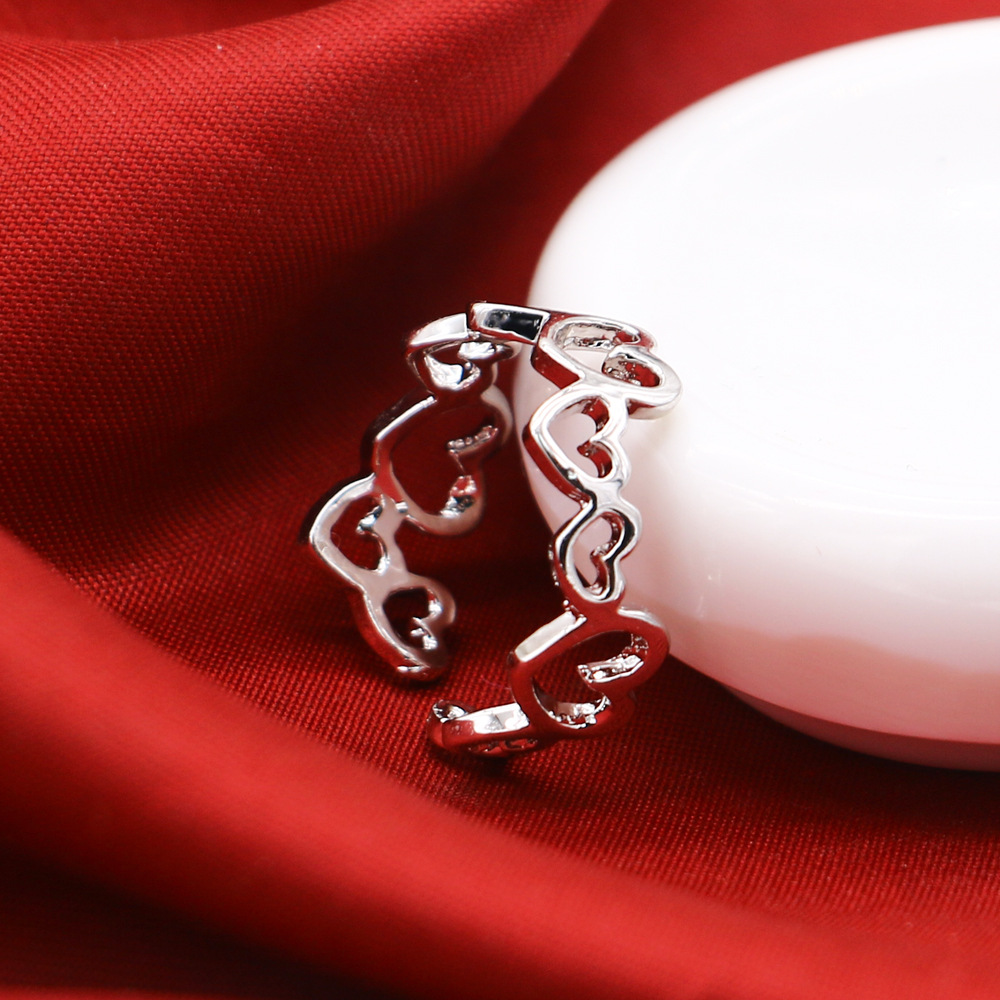 开口镂空心连心指环镀铂金欧美简约气质可爱心戒速卖通热销款批发