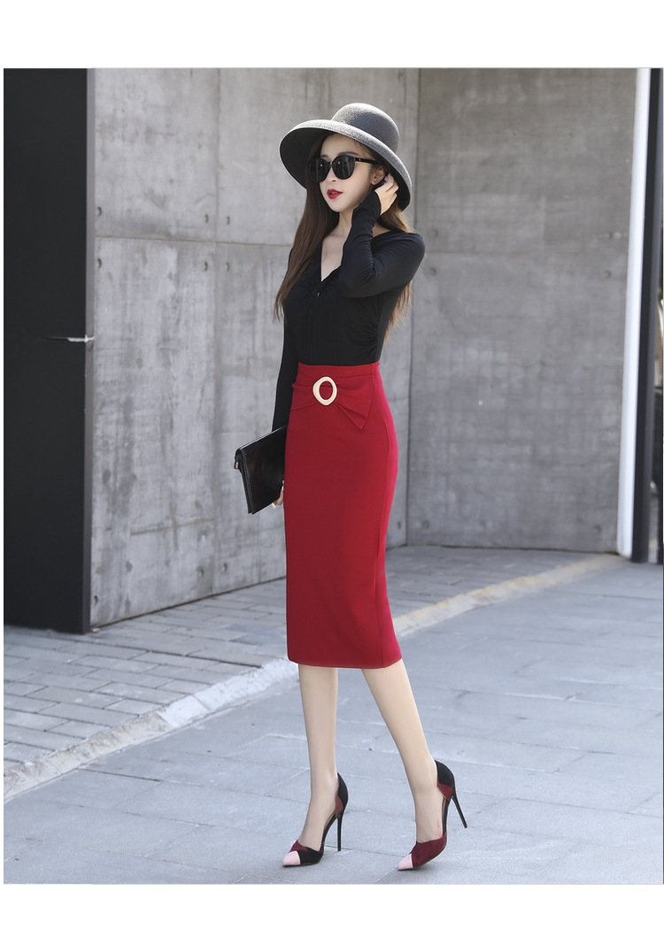 秋新款后开叉包臀裙ol通勤高腰一步裙直筒中长款抖音同款一件代发