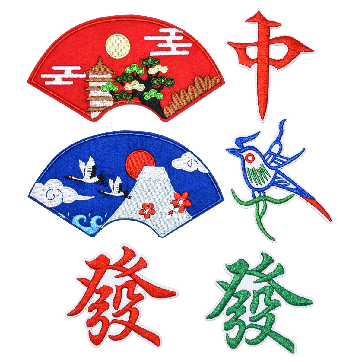 麻将红中發财个性时尚形象插画风格衣服装饰布贴花刺绣布贴补丁贴