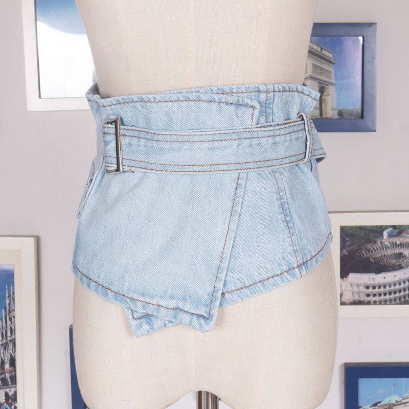 韩版不规则洗水蓝色牛仔腰封可调节束腰辣妹配连衣裙子宽腰带女潮