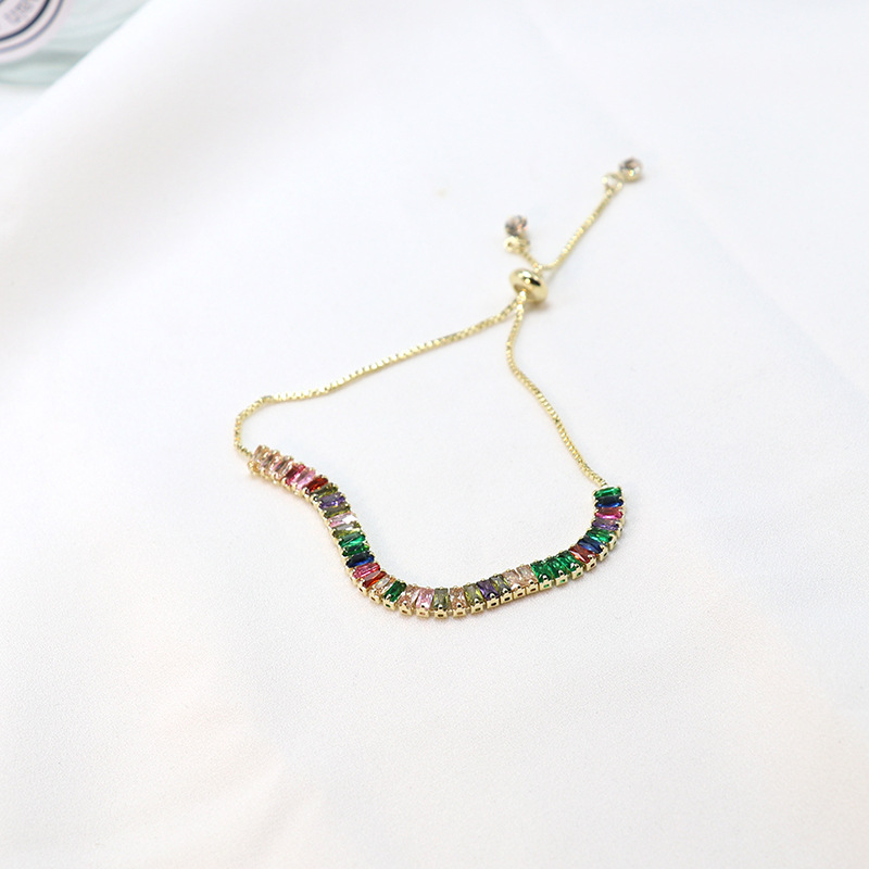 欧美时尚个性满钻彩虹锆石抽拉式手链简约气质甜美百搭可调节手链