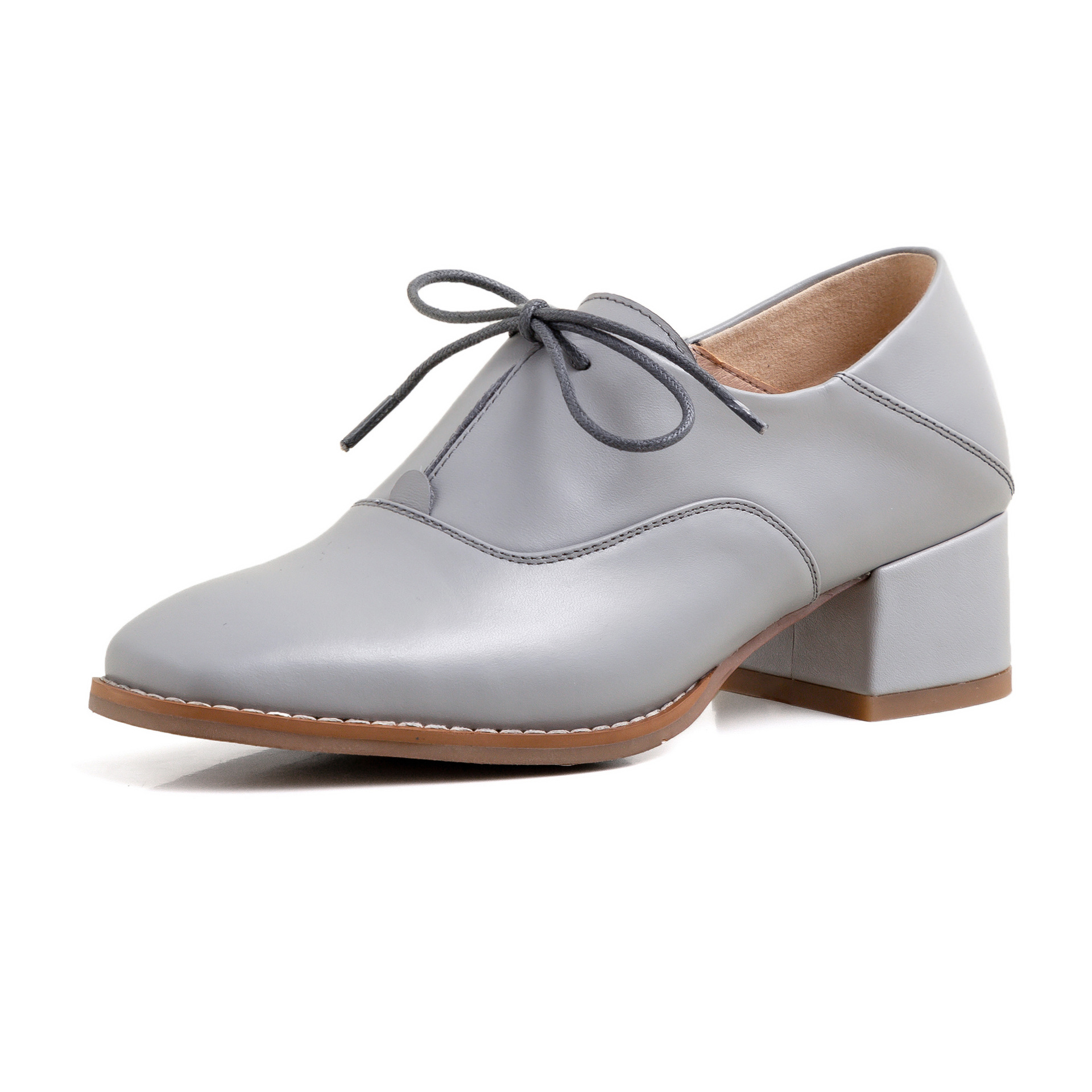 好穿基本款高品质2020早春新品粗跟方头布洛克鞋女小皮鞋系带单鞋