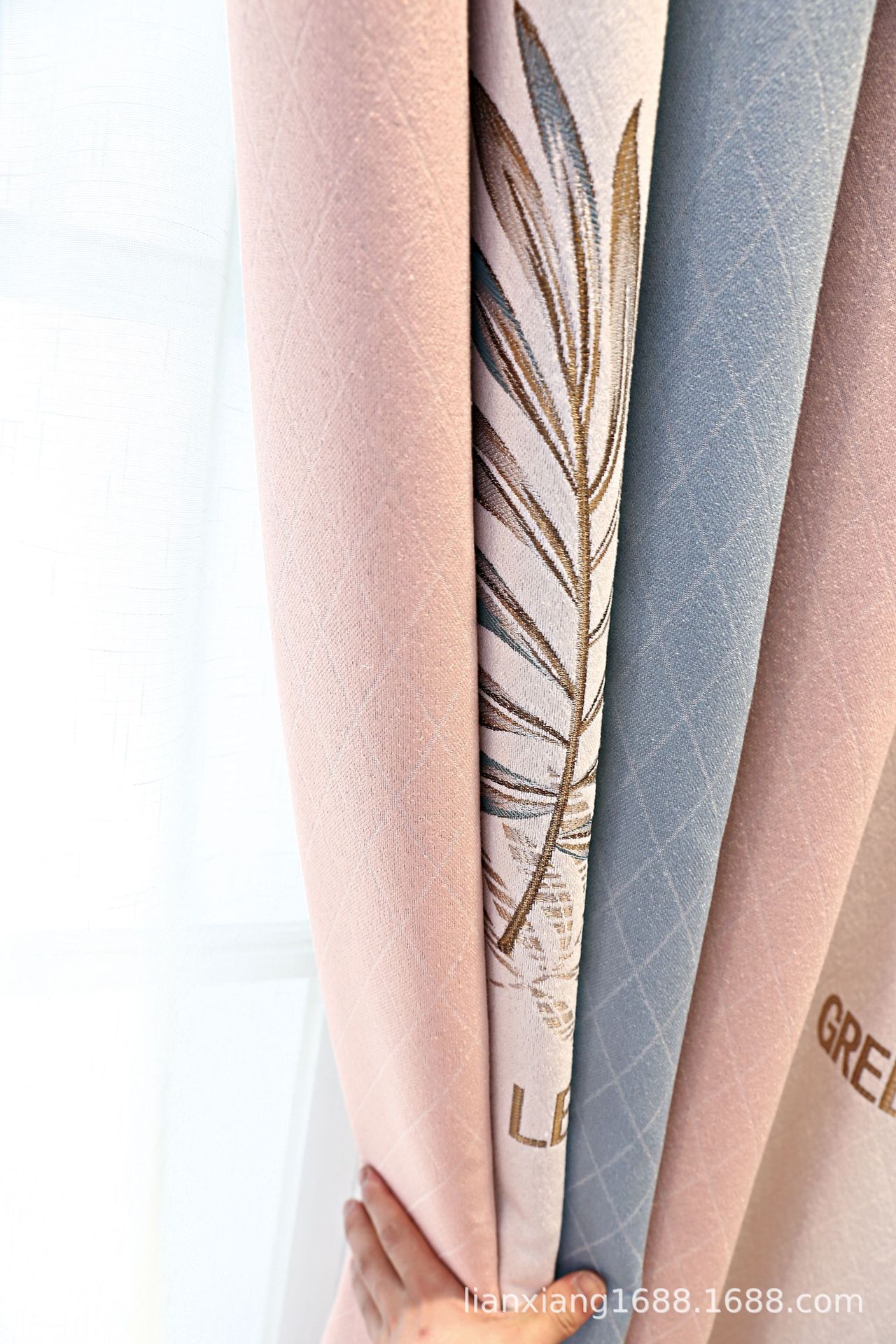 加厚雪呢绒彩条提花遮光隔热窗帘定制成品绿叶叶子客厅卧室书房