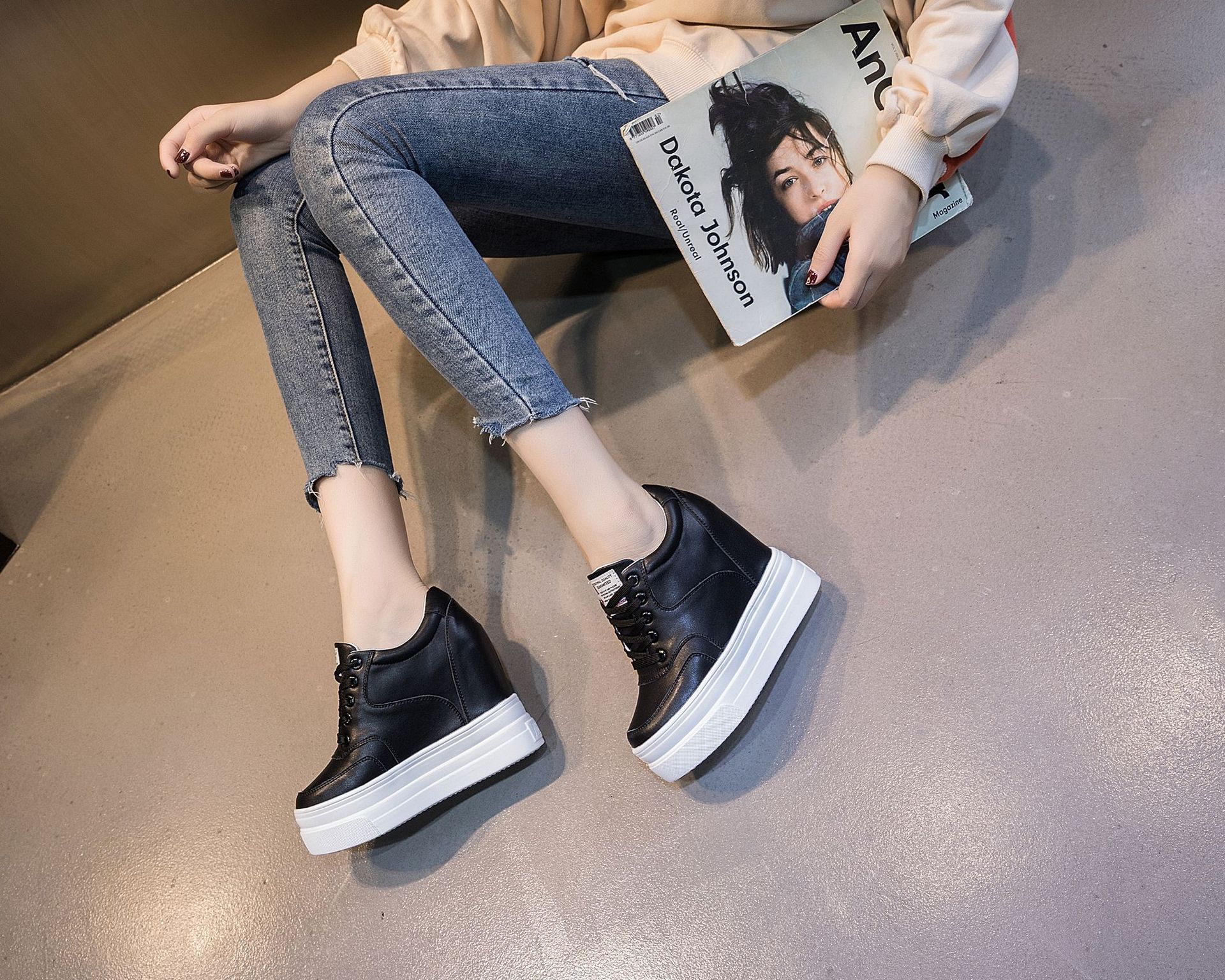 小白鞋女厚底松糕鞋2020春秋新款真皮内增高ins休闲鞋女韩版百搭