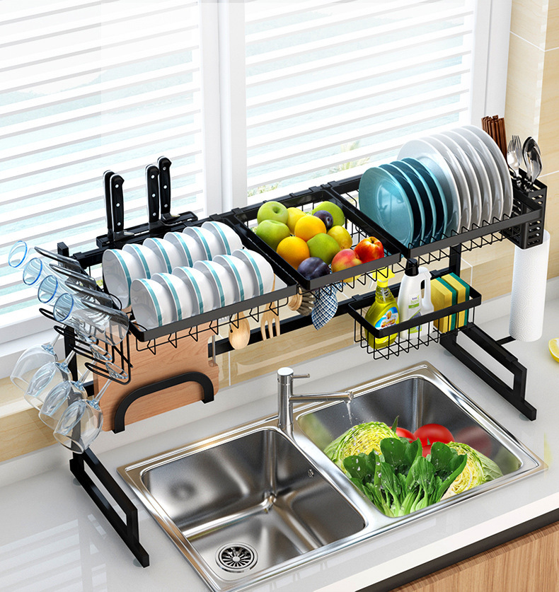 厨房水槽架不锈钢黑色碟架碗架厨房洗菜盆沥水壁装挂架水槽置物架
