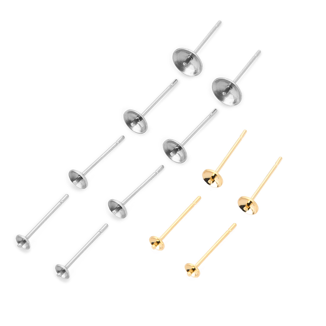 7mm不锈钢镶珍珠耳针3-6mm十字碗针耳饰diy饰品配件