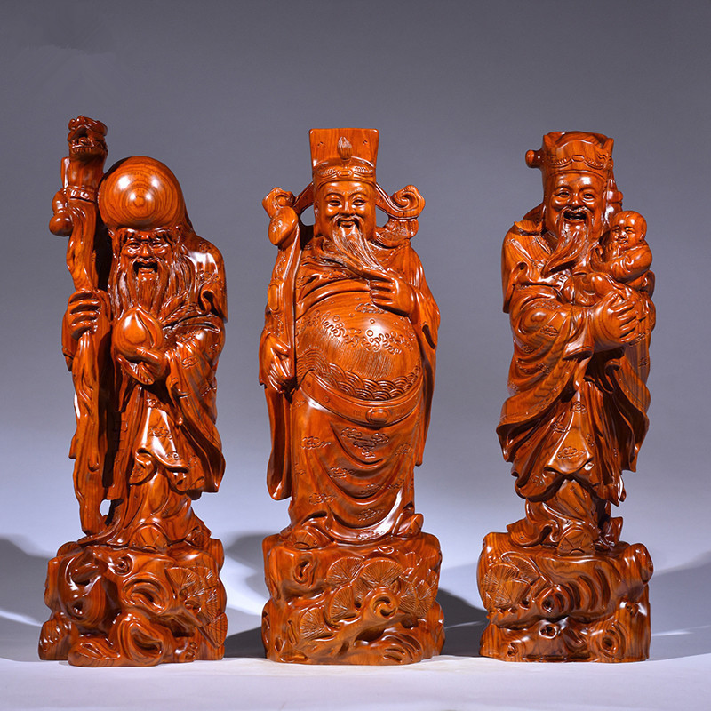 黑檀木实木雕刻福禄寿喜财摆件家居客厅玄关装饰红木工艺贺寿礼品