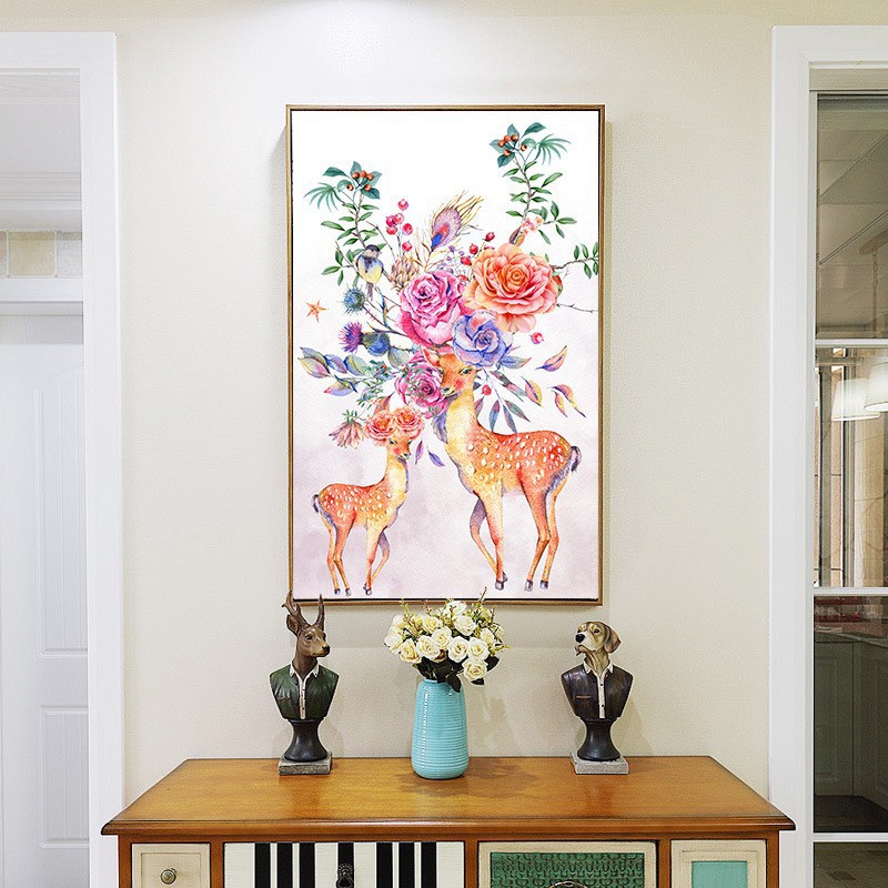 2019年新款满钻点钻卧室小幅简单钻石画十字绣梅花鹿砖石画跨境