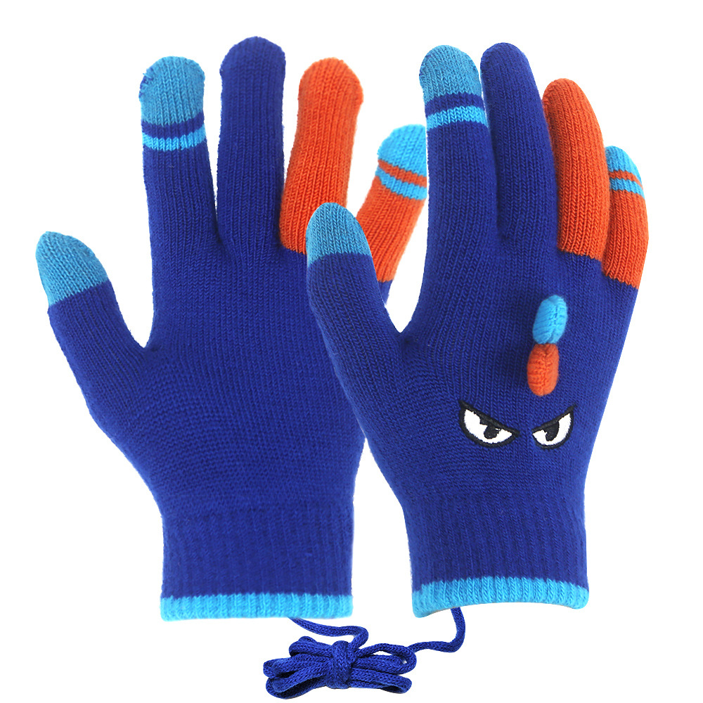 出口欧美儿童恐龙二指触屏提花魔术保暖针织手套厂家直供