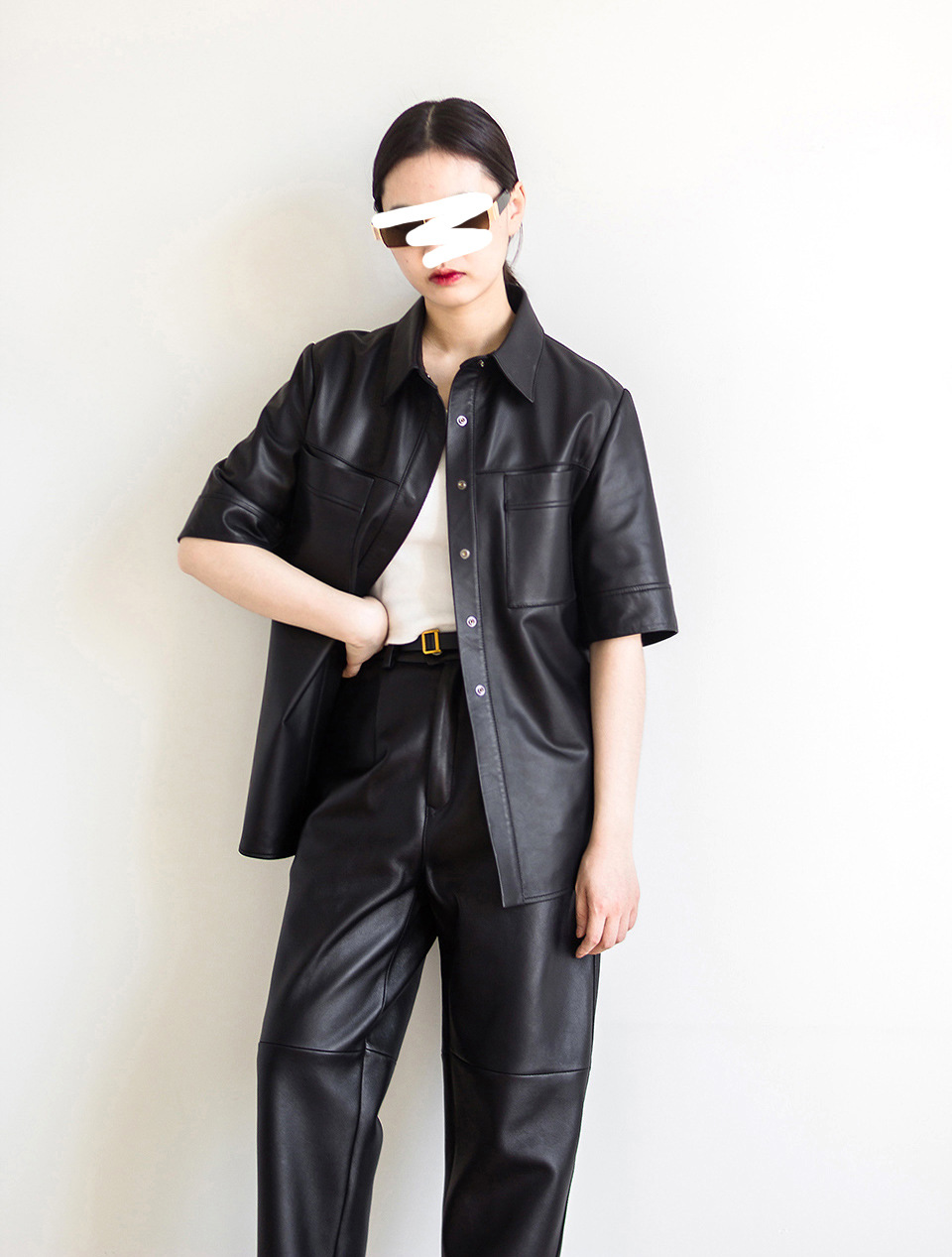 2021春季真皮衣宋茜戚薇明星同款短袖羊皮外套女衬衣四季内搭衬衣