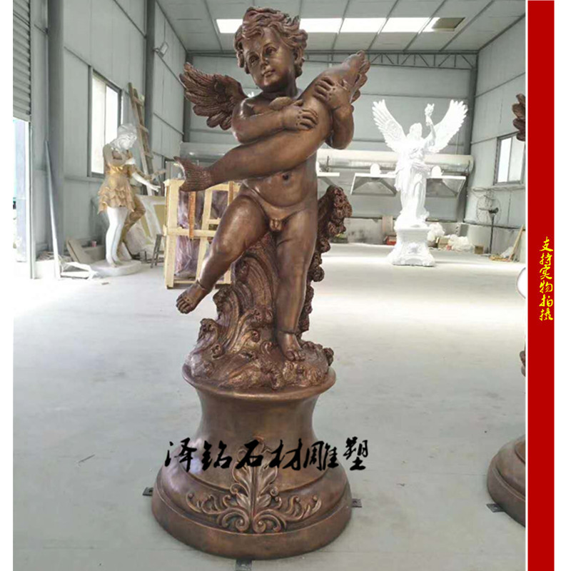 欧式小天使抱大鹅玻璃钢雕塑 婚姻礼堂童趣 小孩雕像美陈摆件定制