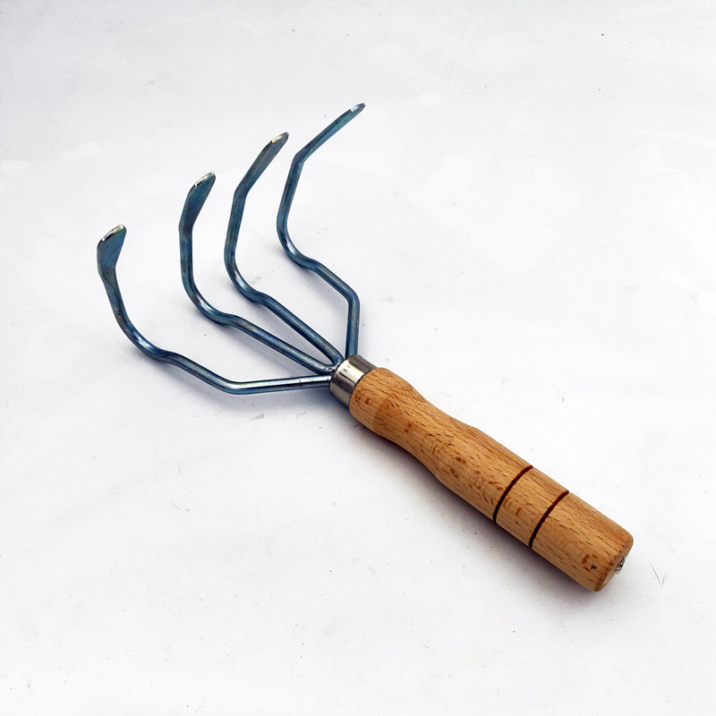 小岛工具短木柄四齿耙子 忍者熊手锻打刨花生松土农用四爪挠子耙