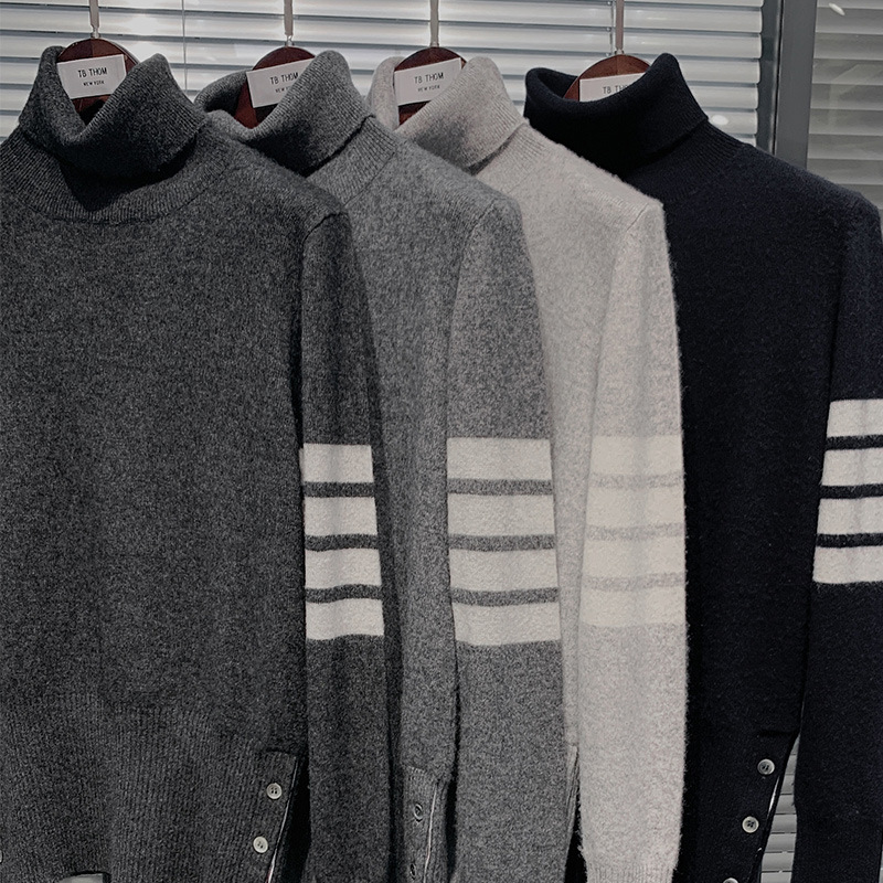 2020秋季新款tb高领羊绒衫毛衣女情侣装短款四道杠羊毛针织打底衫