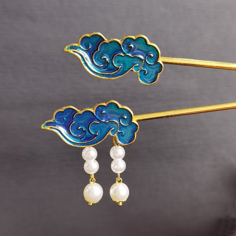 古风发饰汉服烧蓝发簪复古钗子古代盘发簪子女古装宫廷配饰