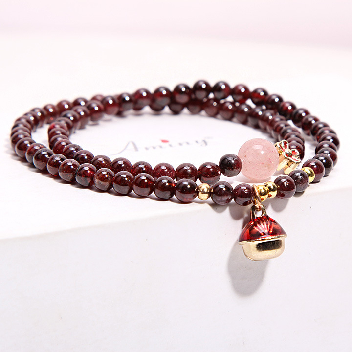 石榴石手链女民族风天然水晶多圈转运珠手串女学生闺蜜流行饰品潮