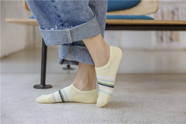 2020春夏款新款运动全棉隐形袜脚底橡筋条纹袜男女同款超短袜子