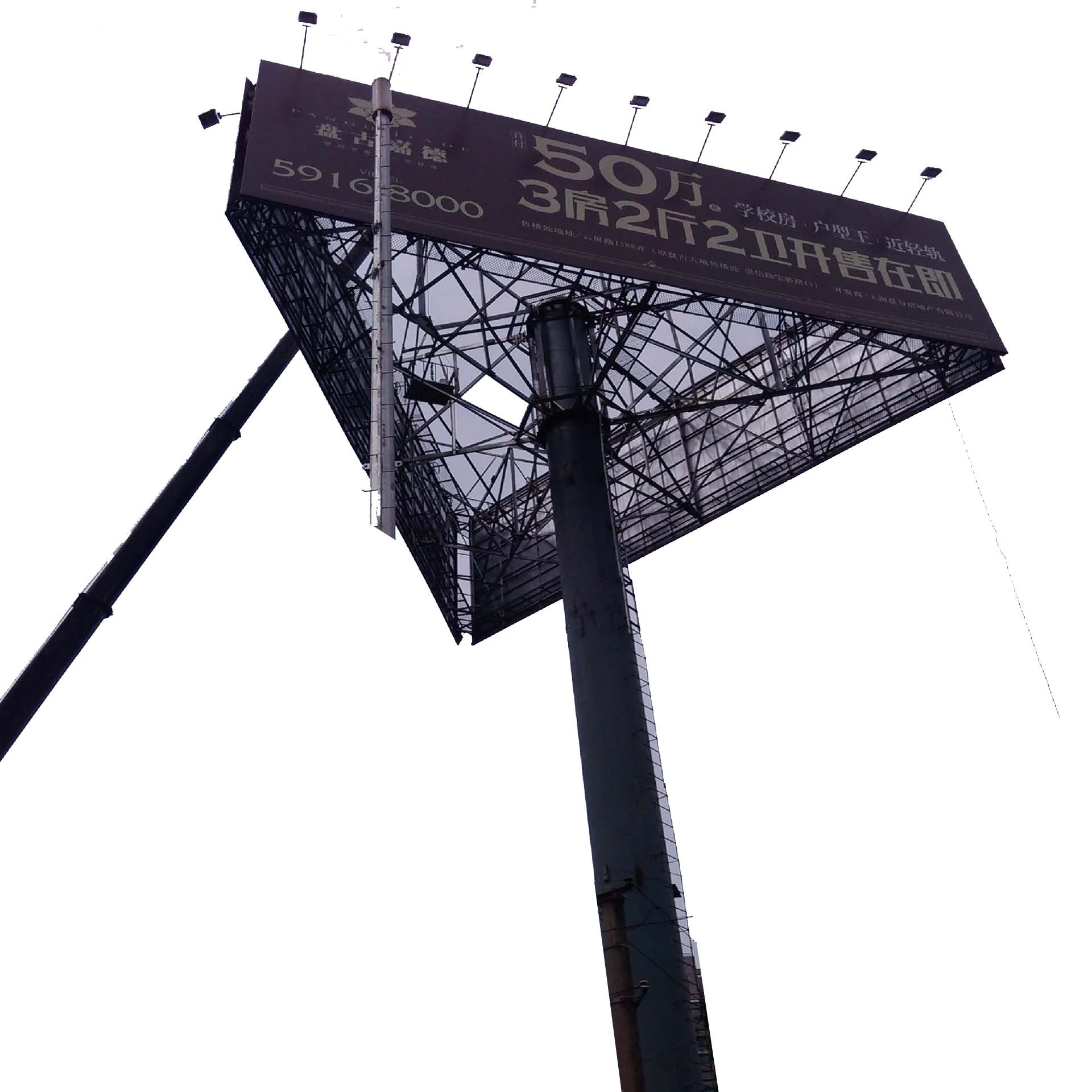 44米直径螺旋管立柱镀锌钢结构牌头21米高三面体高炮广告牌