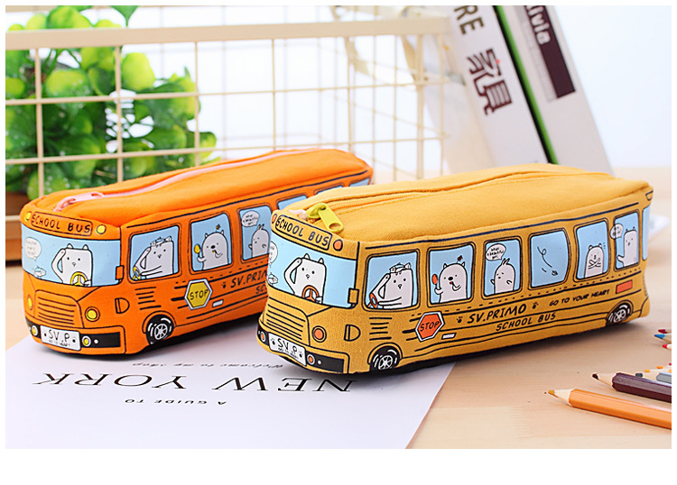 Creative Cartoon Large Capacity Bus Pencil Case Pencil Box Car Pencil Case Student Bus Pencil Case Cute Korean Style Pencil Case Pencil Case